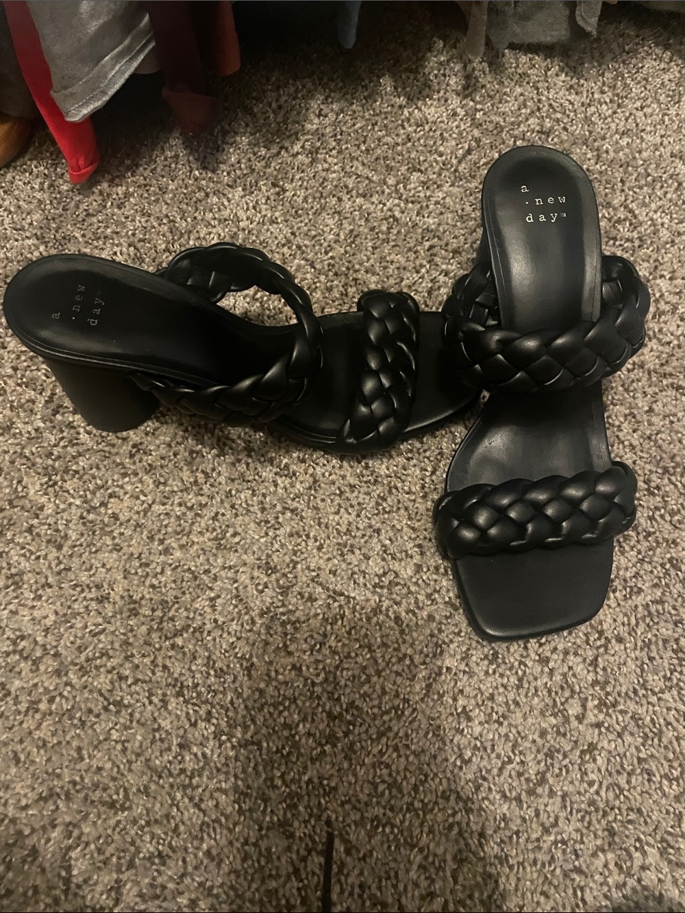 a new day Black Braided Double-Strap Block Heel Mules